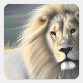 White Majestic Lion Ethereal Art Quadratischer Aufkleber