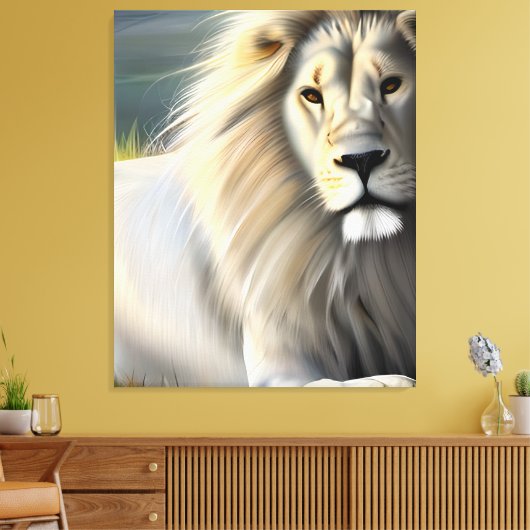White Majestic Lion Ethereal Art SI Leinwanddruck (Insitu (Wohnzimmer))