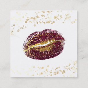 *~* White Makeup Gold Glitzer Lips Gold Confetti Quadratische Visitenkarte