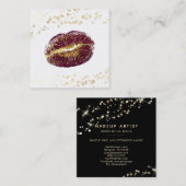 *~* White Makeup Gold Glitzer Lips Gold Confetti Quadratische Visitenkarte (Vorne/Hinten)