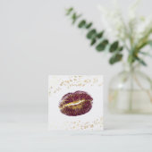 *~* White Makeup Gold Glitzer Lips Gold Confetti Quadratische Visitenkarte (Stehend Vorderseite)