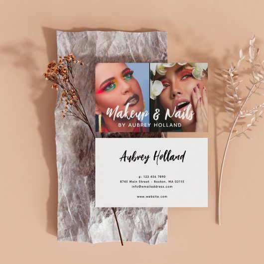 White Makeup & Nails Weißes Script 2 Fotos Visitenkarte
