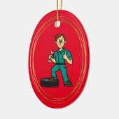 White Male Automotive Mechanik Weihnachtsschmuck (Links)