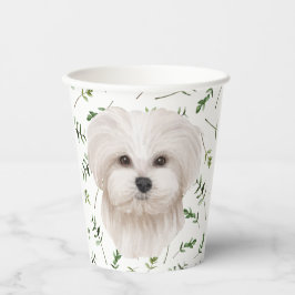 White Maltese Baby Dusche Wasserfarbe Thema Pappbecher