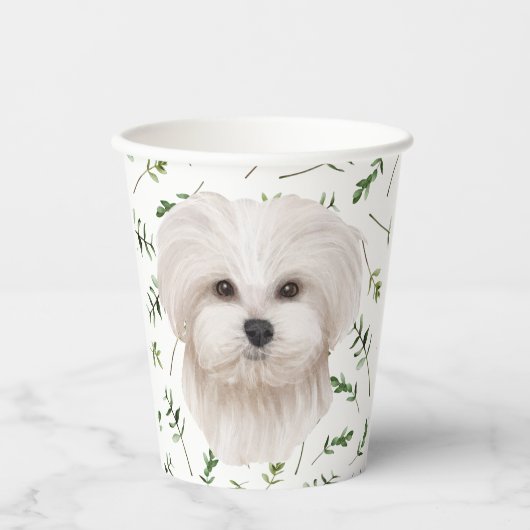 White Maltese Baby Dusche Wasserfarbe Thema Pappbecher (Vorderseite)