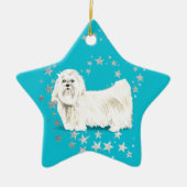 White Maltese Hund Silver Stars Aquamarin Weihnach Keramik Ornament (Vorne)
