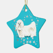 White Maltese Hund Silver Stars Aquamarin Weihnach Keramik Ornament (Links)