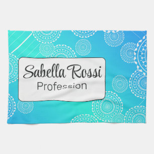 White Mandala auf Aqua Blue Blended Rainbow White Geschirrtuch
