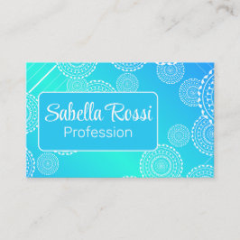 White Mandala auf Aqua und Blue Blended Rainbow Visitenkarte
