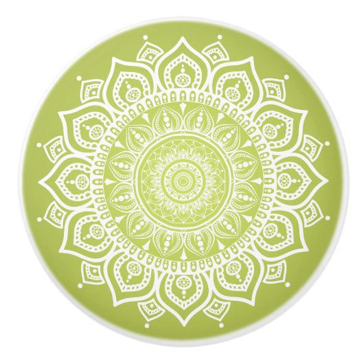 White Mandala auf der grünen Keramik Pull Knob Keramikknauf (Vorderseite)