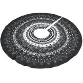 White Mandala Black Polyester Weihnachtsbaumdecke (Schrägansicht)