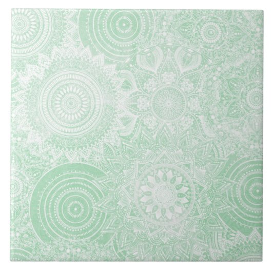 White Mandala Collection Green Design Fliese (Vorderseite)