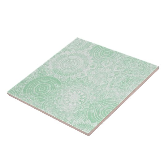 White Mandala Collection Green Design Fliese (Seite)