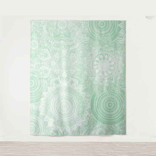 White Mandala Collection Green Design Wandteppich (Vorderseite)