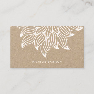 White Mandala Floral Boho Kraft Visitenkarte
