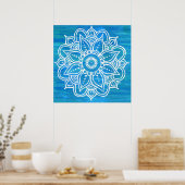 White Mandala Watercolor Blue Green Waves Poster (Küche)