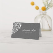 White Mandela on Grey Damask Platzkarte (Rückseite)