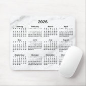 White Marble Black 2026 Calendar Mousepad (Mit Mouse)