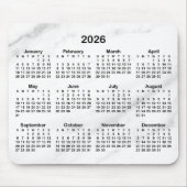 White Marble Black 2026 Calendar Mousepad (Vorne)