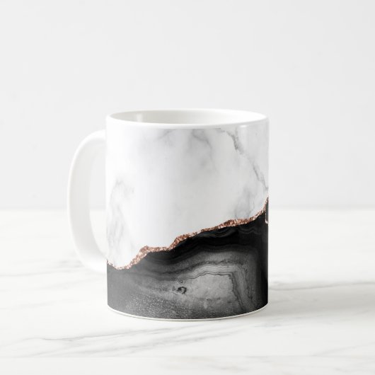 White Marble Black Agate Rose Gold Glitter  Kaffeetasse (Vorderseite Links)