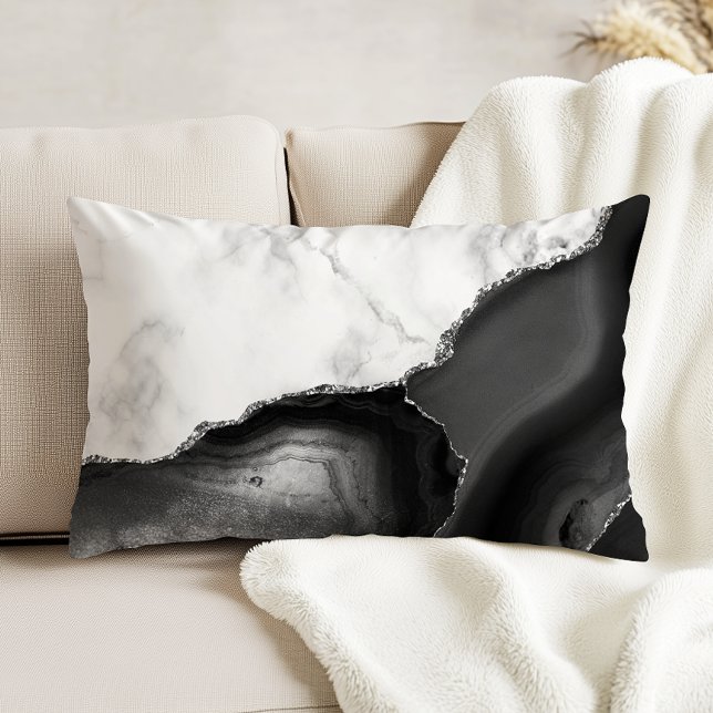 White Marble Black Agate Silver Glitter Dekokissen (Von Creator hochgeladen)