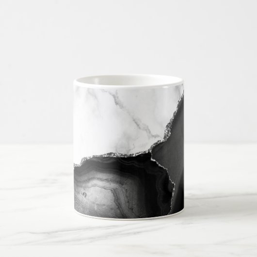 White Marble Black Agate Silver Glitter  Kaffeetasse (Mittel)