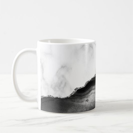 White Marble Black Agate Silver Glitter Kaffeetasse (Links)