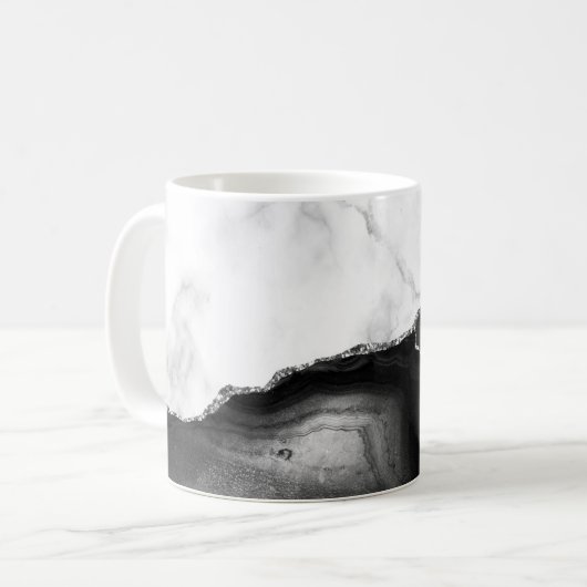 White Marble Black Agate Silver Glitter  Kaffeetasse (Vorderseite Links)