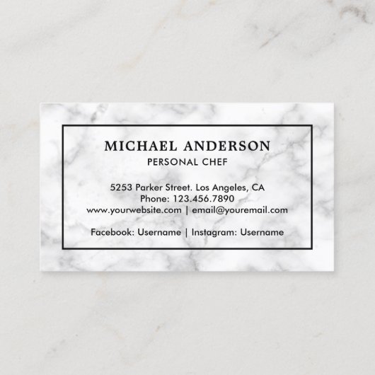 White Marble Black Kitchen Knife Persönlicher Koch Visitenkarte (Rückseite)