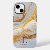 White marble chic gold glitter monogram Case-Mate iPhone hülle (Rückseite)