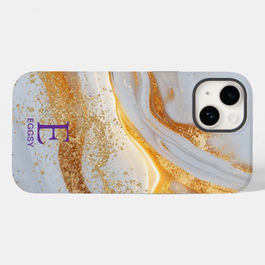White marble chic gold glitter monogram Case-Mate iPhone hülle (Rückseite (Horizontal))