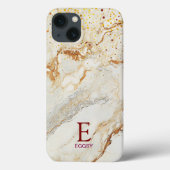 White marble chic gold glitter monogram Case-Mate iPhone hülle (Rückseite)