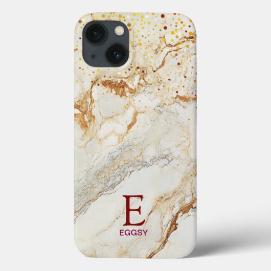 White marble chic gold glitter monogram Case-Mate iPhone hülle (Rückseite)