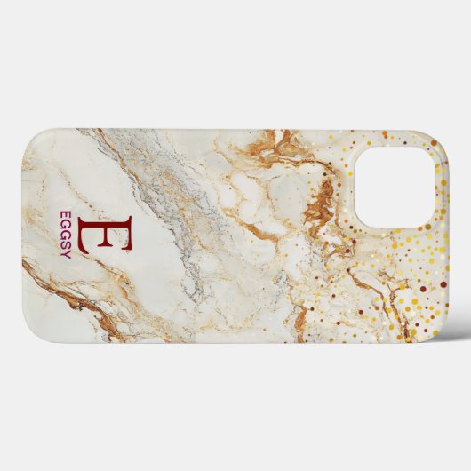 White marble chic gold glitter monogram Case-Mate iPhone hülle (Rückseite (Horizontal))