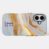White marble chic gold glitter monogram Case-Mate iPhone hülle (Rückseite (Horizontal))
