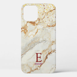 White marble chic gold glitter monogram Case-Mate iPhone hülle
