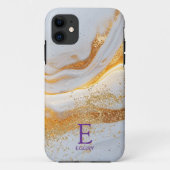 White marble chic gold glitter monogram Case-Mate iPhone hülle (Rückseite)