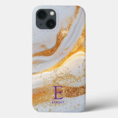 White marble chic gold glitter monogram Case-Mate iPhone hülle (Rückseite)