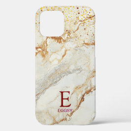 White marble chic gold glitter monogram Case-Mate iPhone hülle