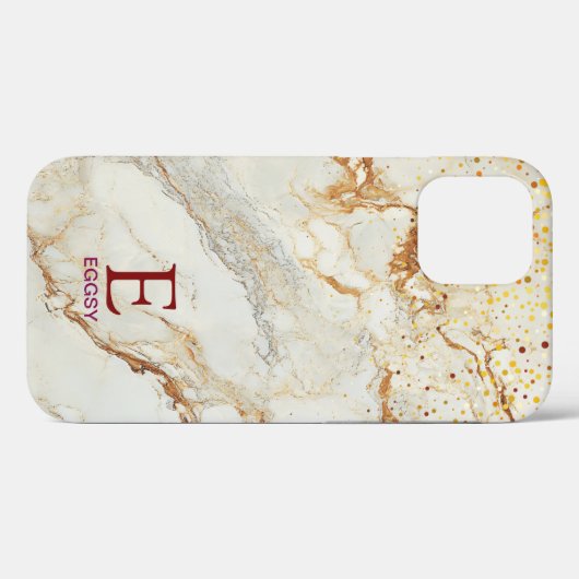 White marble chic gold glitter monogram Case-Mate iPhone hülle (Rückseite (Horizontal))