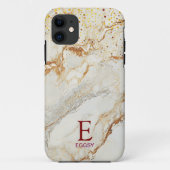 White marble chic gold glitter monogram Case-Mate iPhone hülle (Rückseite)
