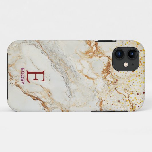 White marble chic gold glitter monogram Case-Mate iPhone hülle (Rückseite (Horizontal))