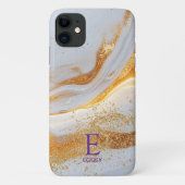 White marble chic gold glitter monogram Case-Mate iPhone hülle (Rückseite)