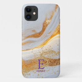White marble chic gold glitter monogram Case-Mate iPhone hülle