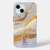 White marble chic gold glitter monogram Case-Mate iPhone hülle (Rückseite)