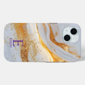 White marble chic gold glitter monogram Case-Mate iPhone hülle (Rückseite (Horizontal))