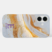 White marble chic gold glitter monogram Case-Mate iPhone hülle (Rückseite (Horizontal))