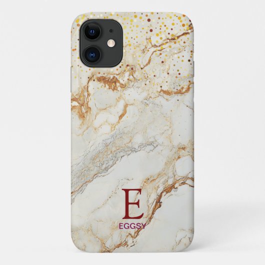 White marble chic gold glitter monogram Case-Mate iPhone hülle (Rückseite)
