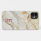 White marble chic gold glitter monogram Case-Mate iPhone hülle (Rückseite (Horizontal))