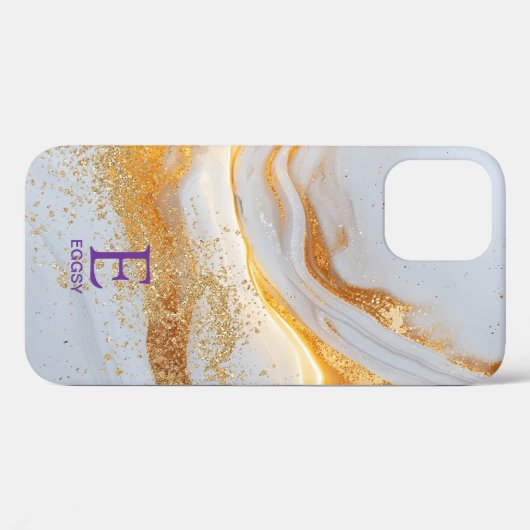 White marble chic gold glitter monogram Case-Mate iPhone hülle (Rückseite (Horizontal))